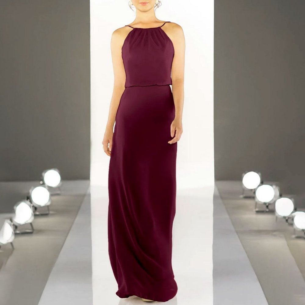 Sorella Vita (8872) Halter Chiffon Bridesmaid Dress in Burgundy